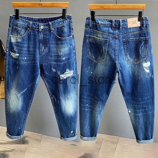 

men's jeans new fashion streetwear men jeans motorcycle hip hop ripped hole slim retro comfortable male denim pants j230806, Blue