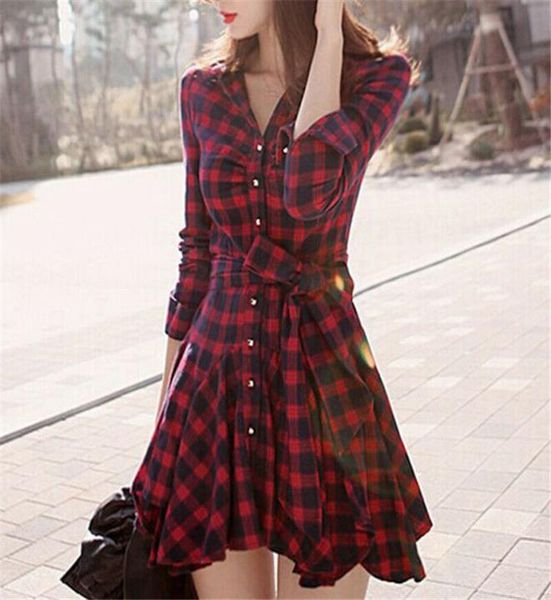 

women long sleeve plaid party evening cocktail beach skirt mini short dress9780679, Black;gray