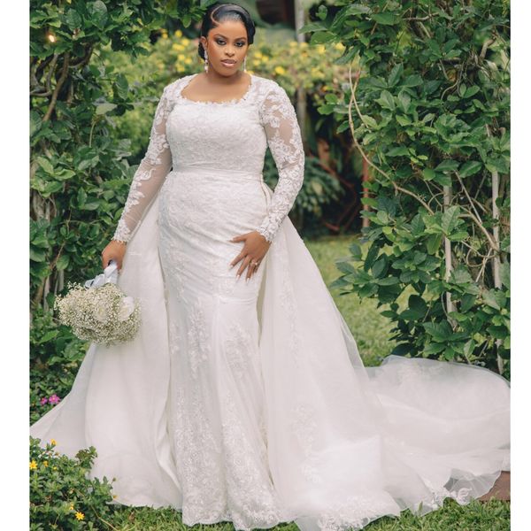 

plus size vintage long sleeves wedding dresses applique formal bridal gowns chapel garden country aso ebi bridal gowns, White