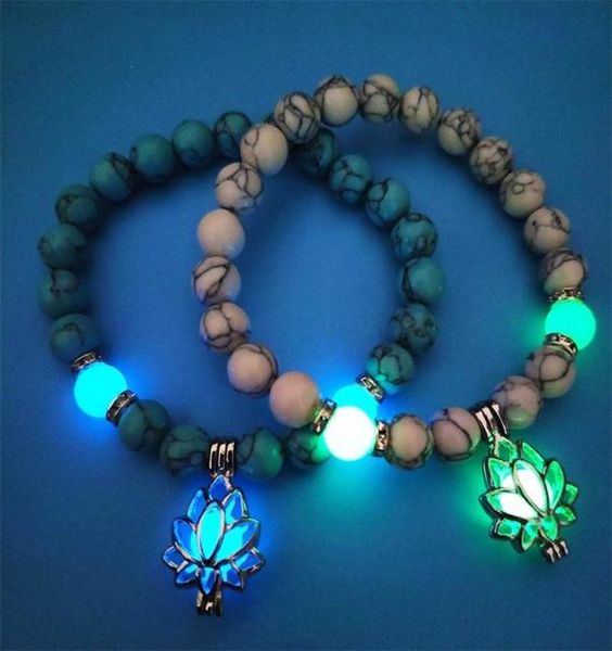 

beaded strands luminous natural stones glowing in the dark bracelet lotus flower shaped charm for women yoga prayer buddhism jewe9127568, Black