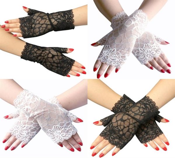 

ladies fingerless short lace gloves dance party cosplay accessories bride wedding gloves black and white color8440492, Silver