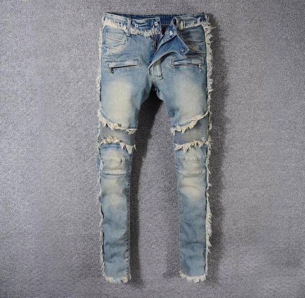 

2021 blmain jeans men039s luxury designers denim jeans holes trousers biker pants 88182160685, Blue