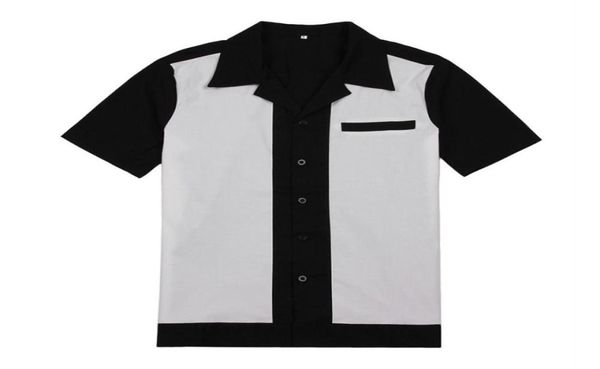 

casual men dress shirts short sleeve camiseta retro hombre bowling buttondown shirt patchwork men039s shirts regular fit 210324783391, White;black