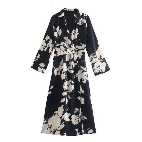 

autumn wind womens long sleeve black and white flower print dress, Black;gray