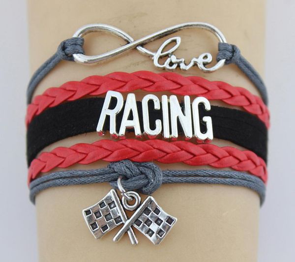 

10pclot infinity love racing flag charms bracelets bangles leather braid wrap bracelet gifts for men women fashion jewelry5597225, Golden;silver