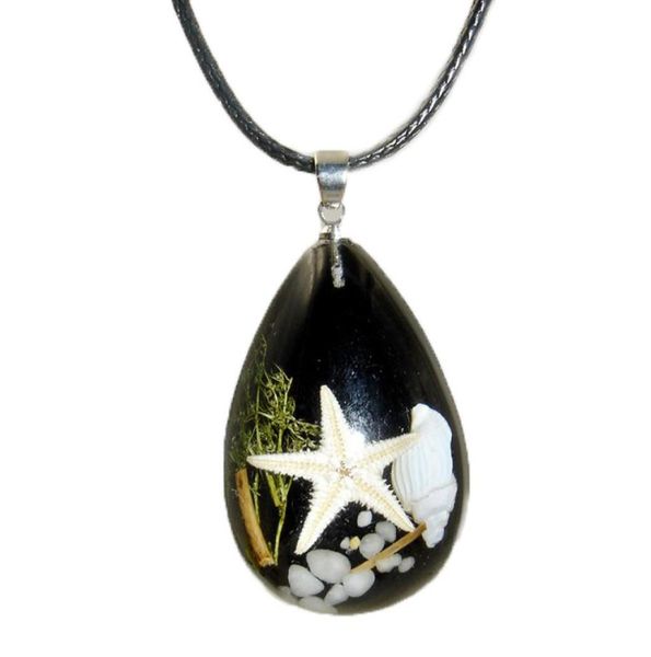

fashion glowing real sea starfish shell amber necklaces luminous sea specimen resin women lovers necklace tear drop pendants mix c2792494, Silver