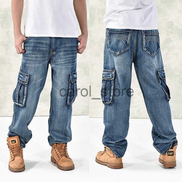 

men's jeans new 2023 large size 30-44 46 jeans fashion loose big pockets hip-hop skateboard casual men denim blue black design brand j2