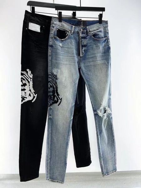 

men's jeans with torn holes, jeans designer, men's embroidered patches for trendy brand motorcycle pants, men's tight fitting, Blue
