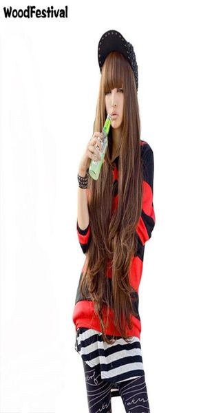 

woodfestival 80cm long brown wigs with bangs ladies curly hair wig women loose wavy synthetic fiber daily wera gift8069008, Black