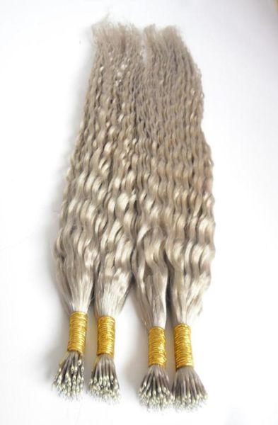 

silver gray hair extensions water wave curly remy hair extensions pre bonded nano loop ring hair 200g 7a 200pcs nano rings beads1195394, Black