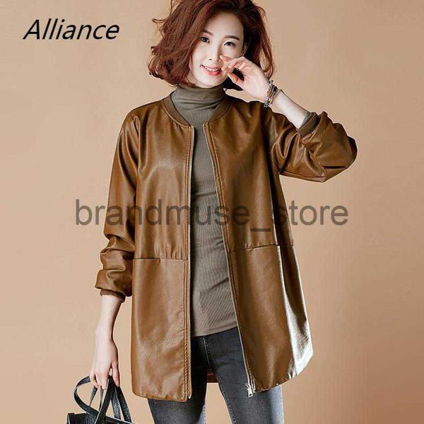 

women's jackets 2023 spring and autumn women's mid length leather jacket pu baseball uniform commute style loose and slimming faux, Black;brown