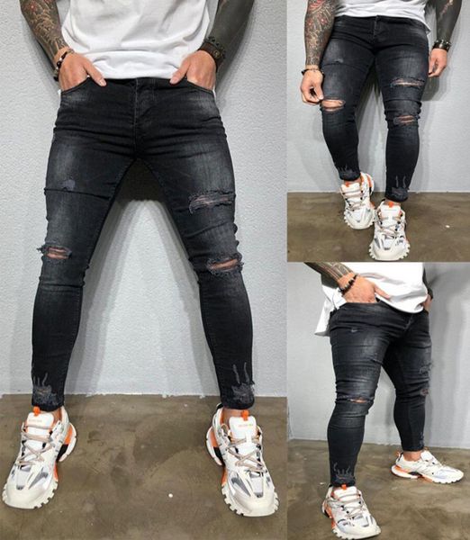 

stretch ripped jeans men 2020 brand new black skinny holes denim trousers casual slim fit hip hop destroyed pencil pants sxxxl t29073719, Blue