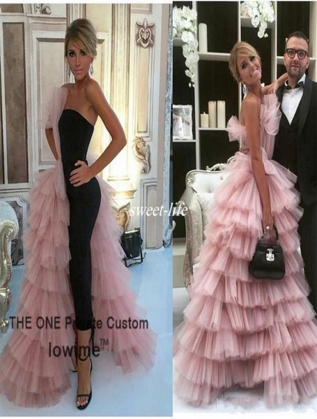 

unique design black straight prom dress 2019 couture pink tulle tiered long evening gowns formal women party wear maxi dress1148869, Black;red