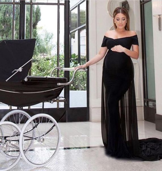 

fitted maternity evening dresses black spandex chiffon off the shoulder long formal party gowns made to order with train5369728, Black;red