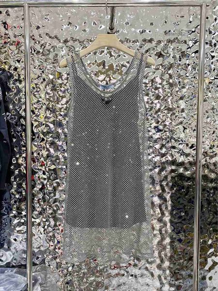 

triangle badge sleeveless womens black satin p-letter diamond sling vest rhinestone shiny hollow mesh dresses camis gift for girls clothing, White;black