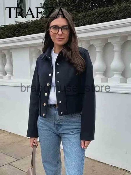 

women's jackets trafza 2023 women's spring gray pocket crop jacket women outerwear with button bomber jacket coat female casual co, Black;brown