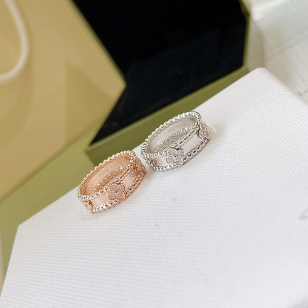

vintage band rings sweet clovers van brand designer s925 sterling silver 18k gold plated four leaf clover crystal wide engagement ring for w