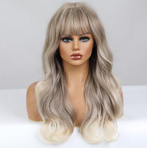 

long wavy 150% 4*4 lace front wig for women light blonde ombre wig, Black;brown