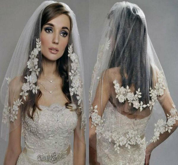 

wedding bridal veil floral appliqued lace beaded white ivory belt comb6579975