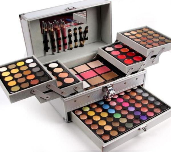 

whole miss rose professional makeup set box in aluminum three layers glitter eyeshadow lip gloss blush for makeup train cases9638359