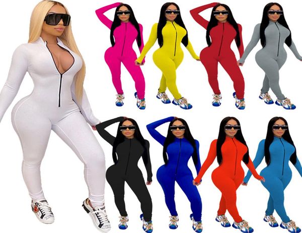 

women skinny jumpsuit zipper long sleeve trousers tight rompers sports bodysuits onesies fall winter nightclub clothes plus size c2223251, Black;white