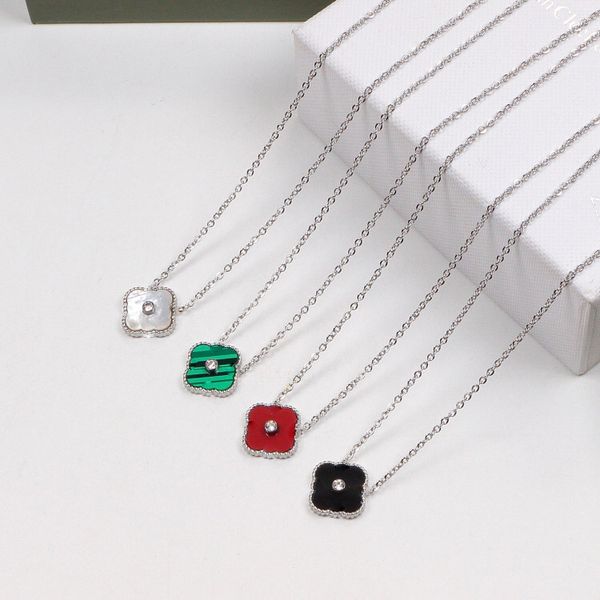 

four-leaf clover necklace brand classic single drill designer jewelry love necklace for women girl slide pendant neckalce collars collier fe, Golden;silver