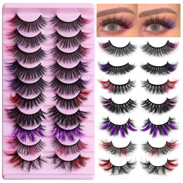 

10pairs/set faux mink colored false eyelashes dramatic eyelash extension natural fluffy lashes makeup eyelash extension handmade soft fake e