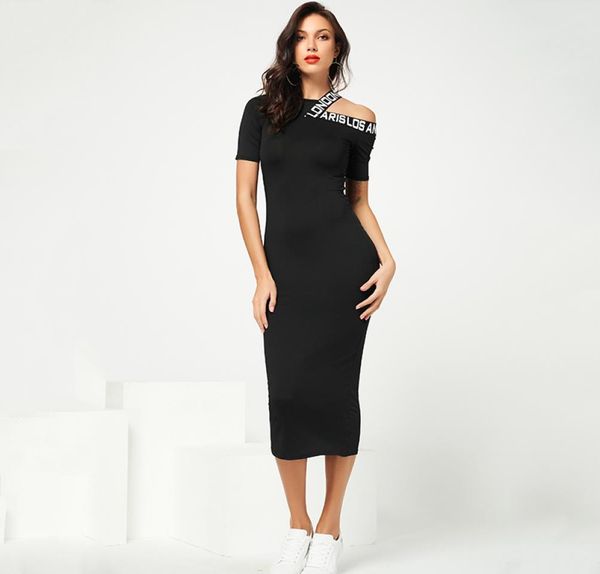 

women bodycon dresses vintage one shoulder sheath dress fashion oneck midi dress whole s4xl plus size dresses7169737, Black;gray