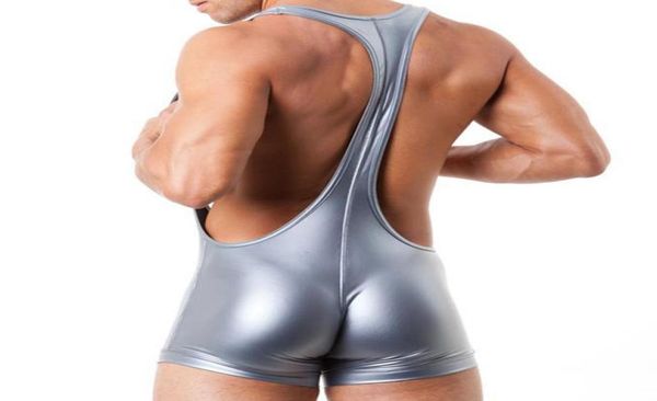 

underpants men faux leather pu undershirt wrestling one piece singlet boxers jumpsuit suspender underwear exotic straps bodys1424096, Black;white