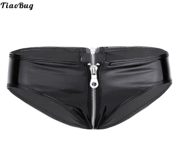 

women039s panties tiaobug black womens lingerie shiny patent leather zipper crotch low rise bikini briefs underwear underpants3755595, Black;pink