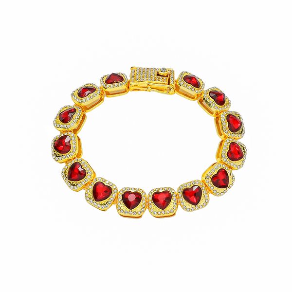

hip-hop rapper men diamond tennis chain bracelet colored big heart shaped rhinestones shiny hand jewelry nightclub show wholesale jewelry 20, Black