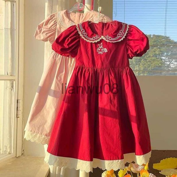 

girl's dresses new summer red pink floral lace dress lolita child girls midi dress children dresses for teens party princess sundress x, Red;yellow