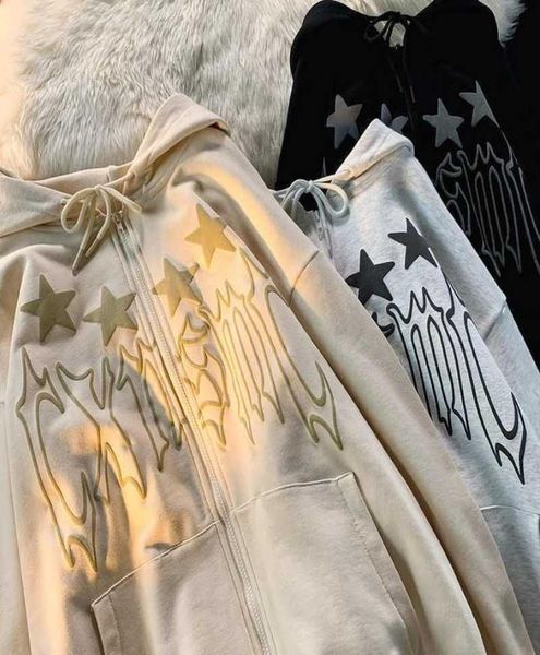 

hoodies fashion pentagram letter printing hooded zip up hoodies women's bf style couple autumn 2022 new zipper cardigan womens y220971, Black