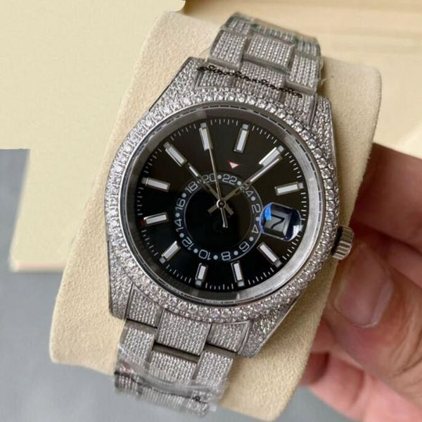 

full diamond watch mens automatic mechanical watches 41mm with diamond-studded steel bracelet fashion business wristwatch montre de luxe bli, Slivery;brown