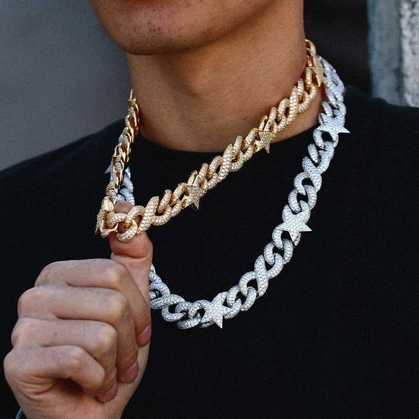 

15mm infinity star three rows iced out s925 silver moissanite cuban link necklace