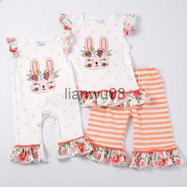 

girl's dresses girlymax sibling spring easter baby girls cotton dots ruffles bunny floral embroidery dress capris set romper kids cloth, Red;yellow