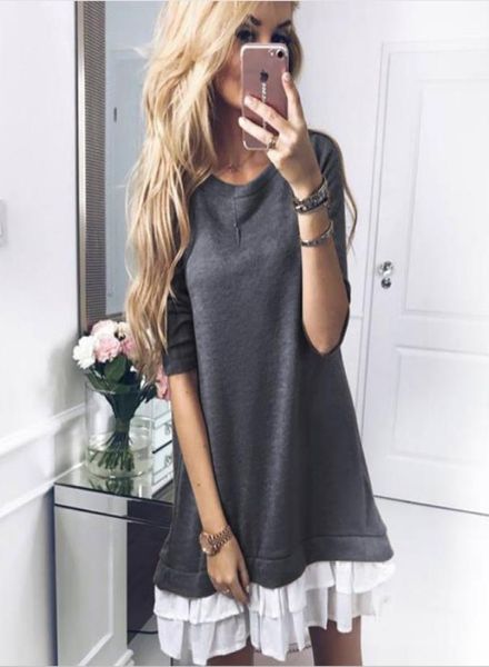 

2018 new arrival autumn winters in europe and the new women039s wear long sleeve splicing dress spot6735095, Black;gray