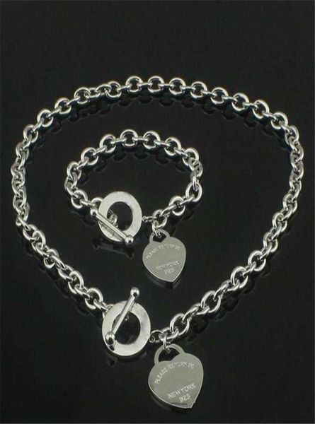 

christmas gift 925 sterling silver love necklacebracelet set wedding statement jewelry heart pendant necklaces bangle sets 2 in 12315123