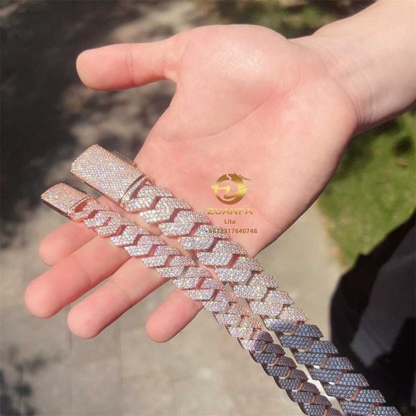 

hip hop sparkle miami cuban necklace custom 15mm 18k gold plated moissanite jewelry cuban link chain, Silver