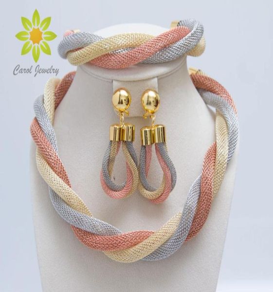 

women wedding mix three colors necklace earrings bracelet gold accessories jewelry sets1202894, Black