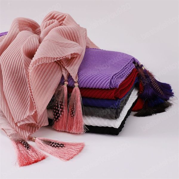 

luxury cotton viscose scarf wrinkle feather tassel shawls and wraps autumn echarpe pashmina bufanda muslim sjaal 160*60cm, Blue;gray