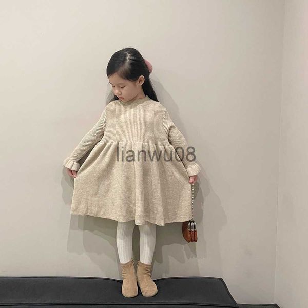 

girl's dresses children girl sweet sweater dress toddler baby simple fashion full sleeves dresses solid inside knitted princess dresses, Red;yellow