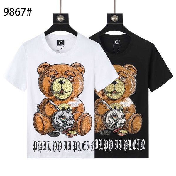 

new style phillip plain men t-shirt designer pp skull diamond t shirt short sleeve dollar brown bear brand o-neck skulls paris polofn73, White;black