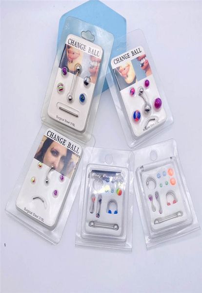 

unique cardmounted stainless steel belly button nose ring acrylic interchangeable eyebrow nails european and american piercing je4926265, Silver
