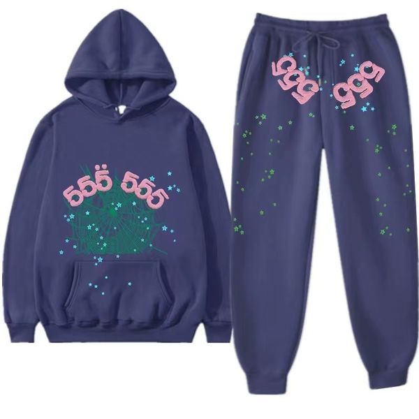 

sp5der young thug 555555 men women hoodie foam print spider web graphic pink sweatshirts y2k pullovers navy blue, Black