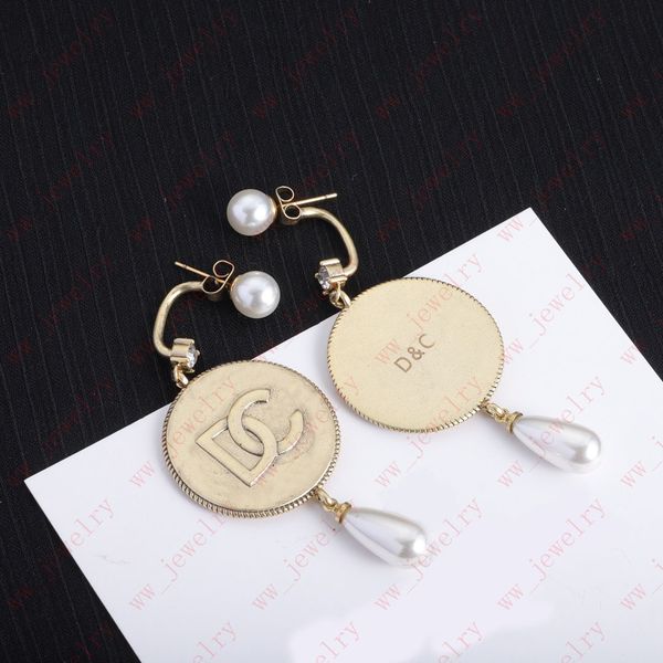 

jewelry designer brass material pearl zircon alphabet geometric circular pendant for women charm earrings, fashion personality pieces, chris, Golden