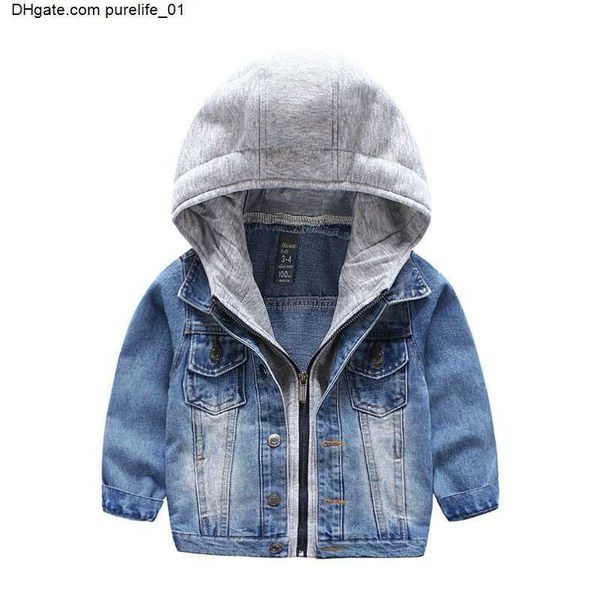 

toddler boys jeans stitching outerwear boys spring autumn clothes casual kids jacket denim jeans hoodies, Blue;gray