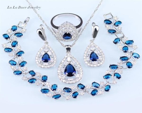 

wedding jewelry sets silver 925 black stone white crystal for women pendant necklace bracelet earrings ring214w5678906