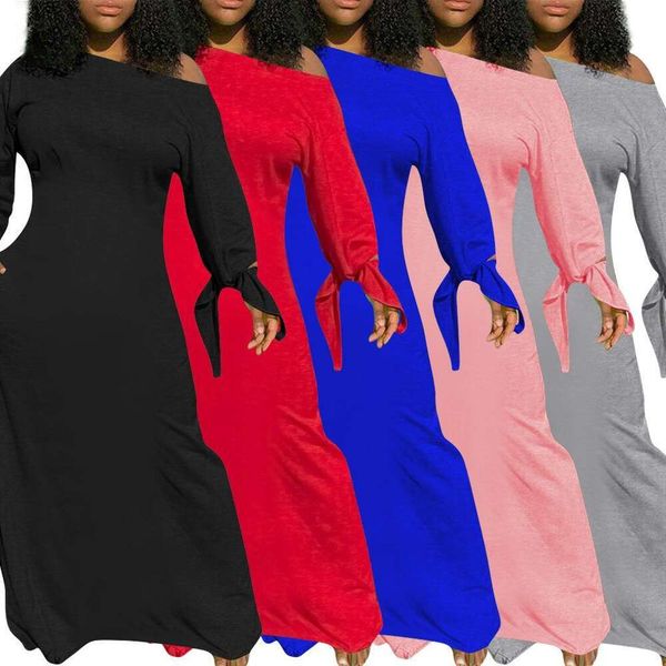 

womens pure color knotted long sleeved dress with pocket on both sides, Black;gray
