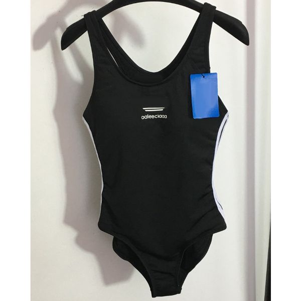 

8.6 letter print striped suspender black women's swimwear bodysuit, White;black